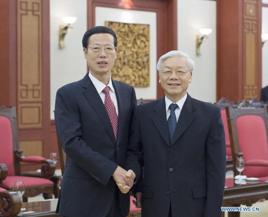 Rencontre entre le vice-Premier ministre chinois Zhang Gaoli et le secrétaire général du PCV Nguyen Phu Trong (Xinhua/Wang Ye)