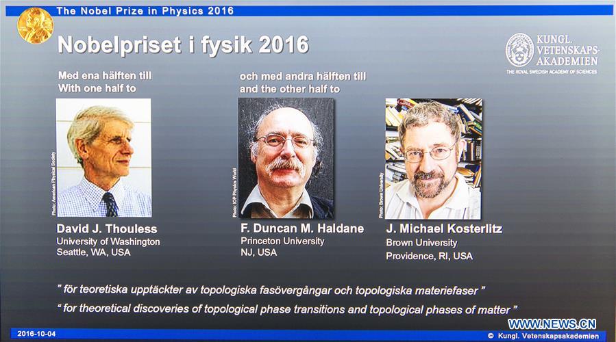 Trois scientifiques re?oivent le prix Nobel de physique 2016