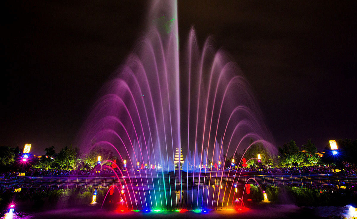 La fontaine musicale de la Grande pagode de l'Oie Sauvage de Xi'an