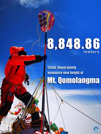 8.848,86 mètres -- la Chine et le Népal annoncent conjointement la nouvelle altitude du mont Qomolangma