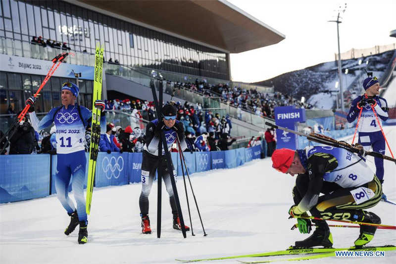 (BEIJING 2022) Le Fran?ais Quentin Fillon Maillet médaillé d'or de l'individuel hommes en biathlon (20 km)