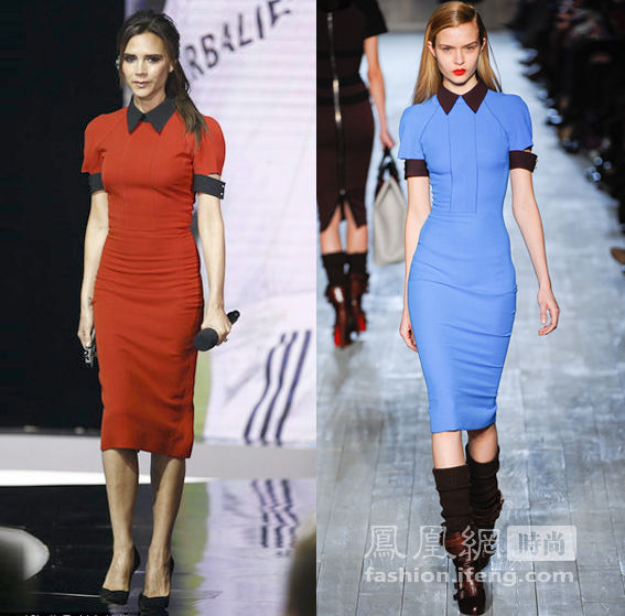 Victoria Beckham, vêtue d'une robe rouge de la collection automne-hiver 2012, sur le plateau de tournage d'une émission de la cha?ne de télévision CCTV.